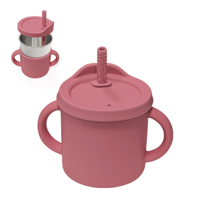 Gobelet d'apprentissage pour enfants en acier inoxydable 304 avec couvercle en silicone anti-fuite sans BPA, gobelets à bec pour bébés avec paille - Product Image 6