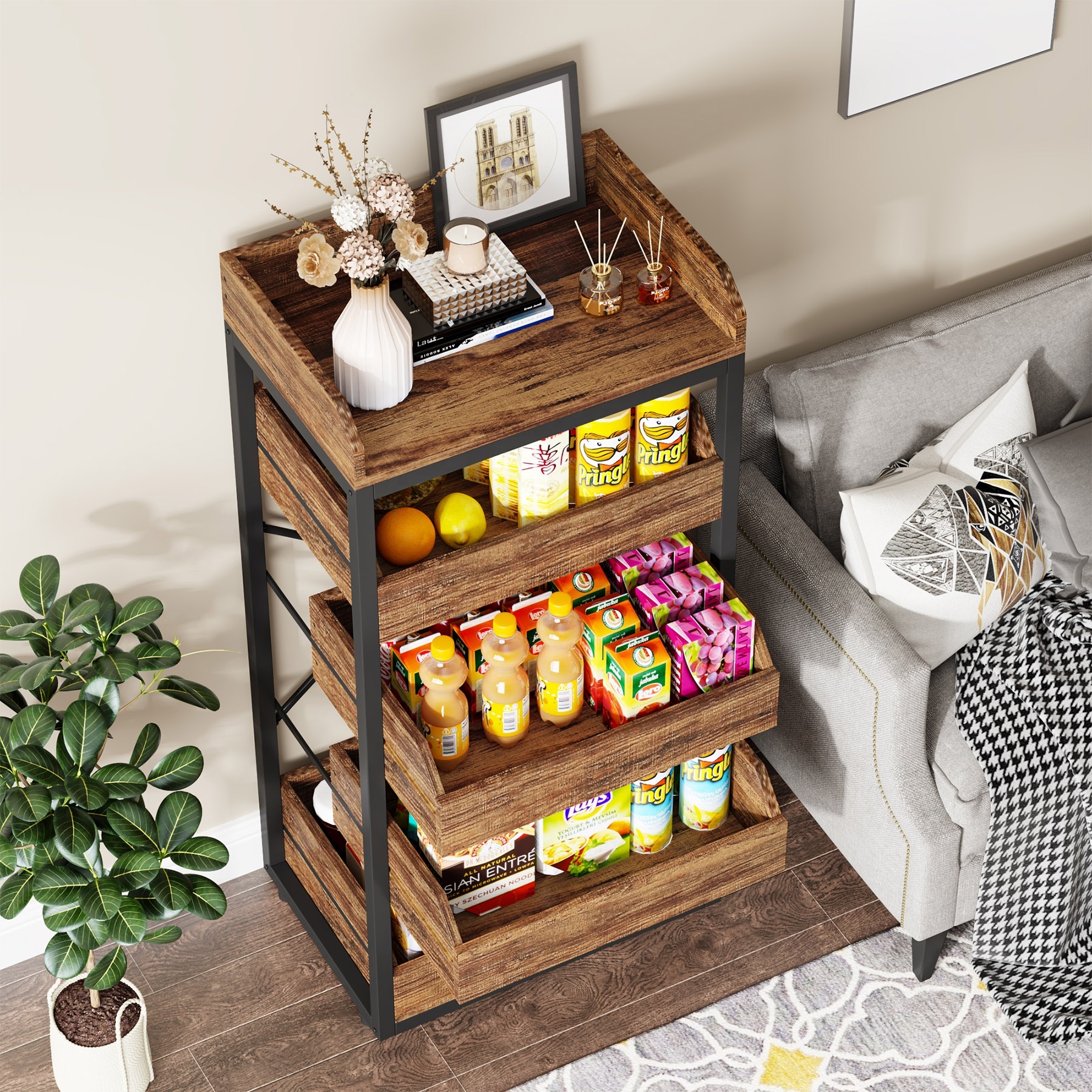 Wood Fruit and Vegetable Storage Rack - 5-Tier Snack Stand