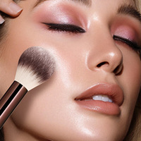 Set Kuas Makeup Cokelat 13 Buah, Logo Dapat Disesuaikan, Bulu Nilon Lembut, Gagang Plastik, Kuas Makeup Vegan dengan Tas untuk Perjalanan