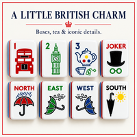 Jeu de Mahjong Américain, Tuiles en Acrylique Style Britannique, Rayures Rouge, Blanc et Bleu, Design Londres, Jeu de Tuiles pour Soirée Jeux