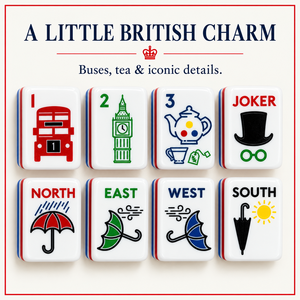 Juego de Mahjong Americano con Fichas Acrílicas de Estilo Británico, Diseño Londinense con Rayas Rojas, Blancas y Azules, para Noches de Juego - Product Image 3