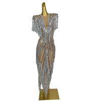 Robe longue de soirée scintillante à strass et pompons pour anniversaire, banquet, soirée, robe de bal formelle pour femme, robe fourreau, tenue de club