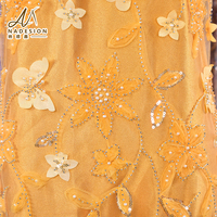 Tissu en dentelle à fleurs 3D dorées, appliqué, perlé à la main, avec perles et paillettes, en tulle maillé pour robe de mariée africaine, robe de soirée, OEM ODM