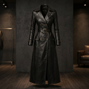 Women's Customized Color Genuine Sheep Skin Long Formal <b>Trench</b> Coat Turn-down Collar Full Sleeve <b>Waterproof</b> Windproof Polyester - Product Image 5