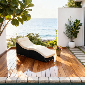 Chaise longue pliable en rotin peu encombrante <span class=keywords><strong>avec</strong></span> <span class=keywords><strong>rangement</strong></span> et meubles <span class=keywords><strong>de</strong></span> patio <span class=keywords><strong>de</strong></span> taille personnalisée pour le jardin, la piscine, le balcon et les bains <span class=keywords><strong>de</strong></span> <span class=keywords><strong>soleil</strong></span> - Product Image 1