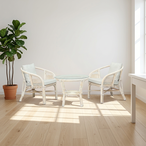 Ensemble de salon en rotin de style côtier avec table en verre et coussins pour mobilier de maison moderne pour terrasse - Product Image 1