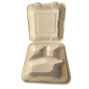 Disposable Sugarcane Pulp Takeout <b>Box</b> 8 Inch Three Compartment With Lid Biodegradable Microwave Safe - Product Image 3