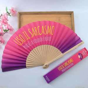 Wholesale Promotional <b>Gift</b> Printed Logo Advertising Hand Held Fan Spun Silk Cloth Wooden Bamboo Folding Hand Fan Custom - Product Image 5
