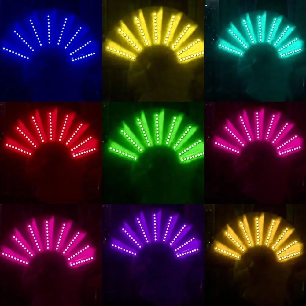 BSBH Night Club Fluorescent Props Fan Personalized Silk Light Up Fan Led Hand Fan