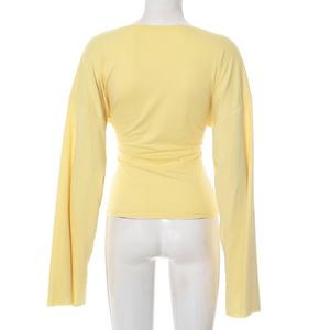 Viviblook Y25TP232 2025 Autumn New Solid Color V-neck Flare <b>Long</b> <b>Sleeved</b> Slim Fit <b>T</b>-<b>shirt</b> Y2K Vintage Top for Women - Product Image 4