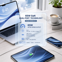 India 65W A+C GaN Pengisi Daya Tahan Api EU Bersertifikasi BIS PD3.0 USB-A USB-C Pengisi Daya Dinding Cepat Port Ganda Laptop Ponsel OEM ODM
