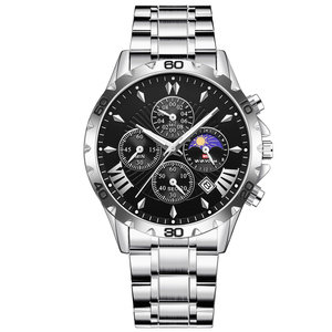Montre multifonction pour homme, chronographe noir, phase de lune, acier inoxydable - Product Image 5