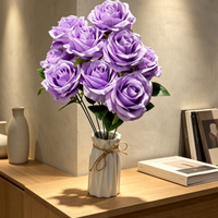 Bouquet de 9 roses artificielles réalistes en soie parfumée, fausses roses à tête ronde pour mariage, vase, décoration de table, vente en gros d'usine