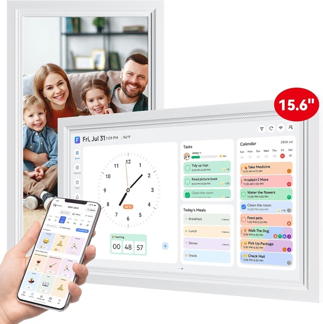 15.6 Inch Digital Calendar Wall Touch Screen, 32GB Electronic Smart Family Planner with Chore Chart, Wall & Desk Mountable