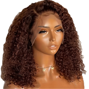 Perruque longue bouclée ondulée en cheveux brésiliens Remy pour femmes, 10 à 14 pouces, perruque bob brune pour dentelle transparente, dentelle frontale WXJ, cheveux longs - Product Image 4