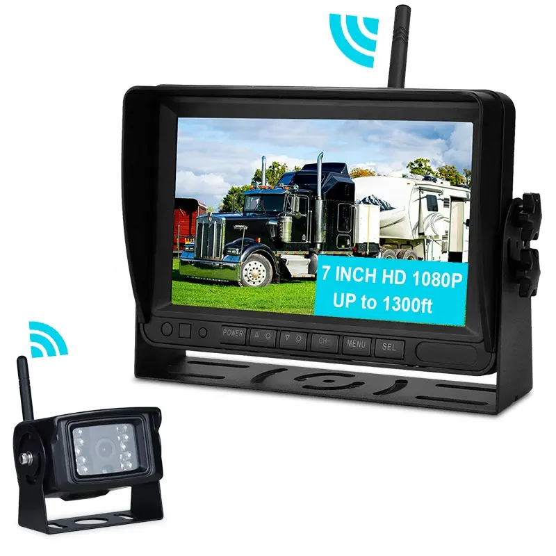 RV Bus Truck Trailer Digital signal wireless car backup camera rear view camera kit 7" Car Monitor