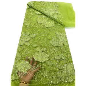 NI.AI 2024 Тюлевая кружевная ткань с бисером и блестками с вышитой сеткой для женщин, свадебное и праздничное кружево