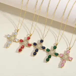 Custom Wholesale Chaine Au Cou Collier Femme En Gros Fashion Steel Jewelry Zirconia Cross Pendant Minimalist Necklace For Women
