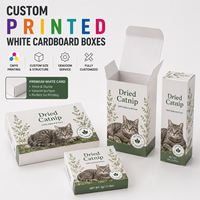 Boîte en carton blanc pour herbe à chat séchée, finition mate, légère, recyclable, pliable, en carton blanc