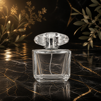 Flacon de parfum en verre carré de luxe de 100 ml avec bouchon en cristal, flacon vide rechargeable, flacon vaporisateur, emballage cosmétique de parfum haut de gamme