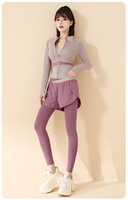 Set Yoga Tiga Potong Warna Senada, Model Selebgram, Pinggang Tinggi, Angkat Pinggul, Pakaian Olahraga Lari, Bahan Bernapas, Slim-fit