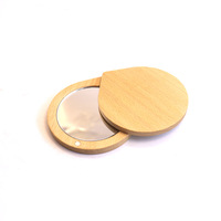 Miroir cosmétique rond en bois de bambou personnalisé en gros, mini miroir de poche à main, miroir de maquillage de poche en bois