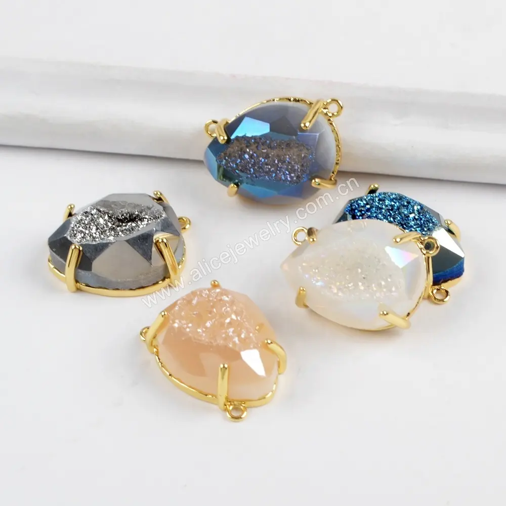 ZG0313 Natural agate druzy connector teardrop druzy charms jewelry supplies charms for necklaces