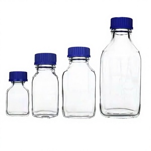 Botella de Reactivo Graduada Cuadrada de Vidrio Ámbar Transparente Autoclavable de 1000 ml con Tapa de Rosca Azul - Product Image 4