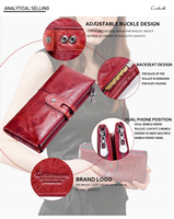 Dompet Kulit Vintage Contact's untuk Wanita, Grosir Merek Dompet Lipat Dua dengan Kantong Resleting Ganda Desain Hasp