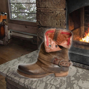 Bottes Western Montantes Confortables pour Femmes, Talon Plat, Bout Vintage, en PU Couleur Unie Noire, Semelle Caoutchouc, pour Toutes Saisons (Été, Hiver, Automne) - Product Image 2