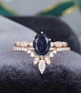 Belle bague en pierre de grès bleue, bague en argent 925, bague en pierre de grès bleue pour femmes - Product Image 3