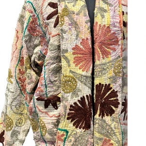 Kantha Embroidered Floral Spring Jacket Kantha Quilted <b>Coat</b> Indian Boho Vintage Hand-<b>Stitched</b> - Product Image 3