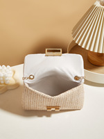Sac à main en paille tissée pour femme, couleur unie, sac à main tendance, fermeture à loquet, motif géométrique, sac à bandoulière tissé à la main pour femmes