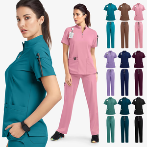 42108 fermeture éclair col unisexe tissus pour uniformes médicaux gommage médical uniforme hommes luxe Designer vêtements femmes - Product Image 2