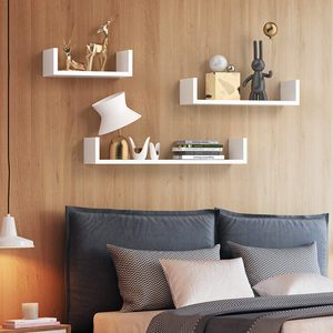 Pack of 3 <strong>50Cm</strong> 35Cm 25Cm U-Shaped Floating Mounted <strong>Shelves</strong> Wood Wall <strong>Shelf</strong> - Product Image 3