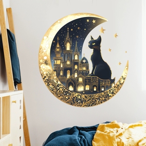 Design mystique du Ramadan avec une lune croissante dorée, un château enchanté avec des lumières douces et un chat mystérieux sur une perchoir - Product Image 2