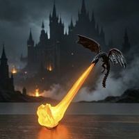 Lampe décorative de nuit en forme de dragon volant bleu lumineux imprimé en 3D avec effet de flamme