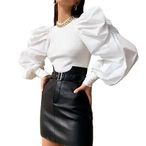 KBL991273 Amazon hot selling new prom clothing plus size maxi korean puff sleeve lady ruffles blouse crop top shirts women