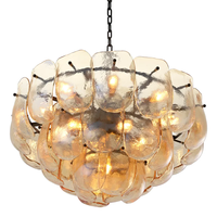 Lustre en verre à pétales pressés à la main de style français rétro, luminaire suspendu de luxe postmoderne pour villa, salon, salle à manger, maison