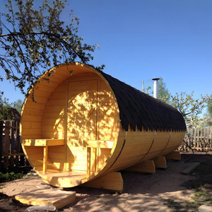 Sauna Cilindrica Elettrica da Esterno in Cedro Rosso Personalizzata e Moderna per Villa, 4 Persone, Sauna a Vapore Secco e Umido - Product Image 1