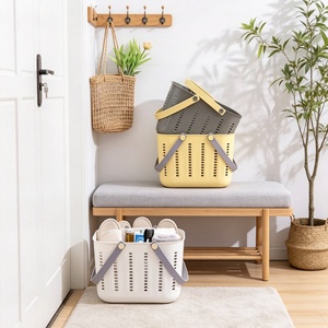 Portable Ventilated Rectangle Plastic <b>Storage</b> Basket With Handle Household <b>Laundry</b> Organizer Bin - Product Image 2