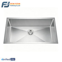 Wastafel Dapur Modern OEM Buatan Tangan dari Baja Tahan Karat 304, Model Undermount Persegi Panjang Satu Lubang, Ukuran Kustom, Nikel Disikat, Mudah Dibersihkan