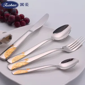 गर्म बिक्री स्टेनलेस स्टील flatware सोना मढ़वाया भोज कटलरी चांदी के बर्तन कांटा चम्मच चाकू सेट