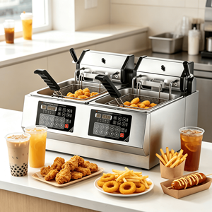 Friteuse électrique commerciale à double panier en acier inoxydable avec minuterie pour des résultats parfaits - Product Image 1