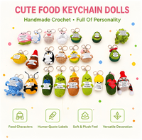 Adorable porte-clés en peluche en crochet tricoté en forme de nourriture avec citation humoristique, jouet miniature mignon pour breloque de sac, cadeau, souvenir de fête