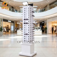 Wholesale 4-Sided Rotating Eyeglass Display Stand, Floor Sunglasses Rack with Lockable Storage Cabinet