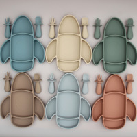 Passe au lave-vaisselle Plaque d'aspiration pour avion Cuillère Fourchette Silicone Ensemble d'alimentation pour bébé 6-12 mois