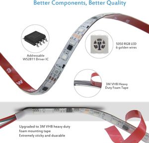 ไฟ LED แถบอัจฉริยะ RGB แบบตั้งโปรแกรมได้ สำหรับโรงงานขายส่ง ทองแดง 12V 24V 5050 IP67 กันน้ำ สำหรับตกแต่งภูมิทัศน์ พร้อมรีโมทคอนโทรลแบบ USB - Product Image 3