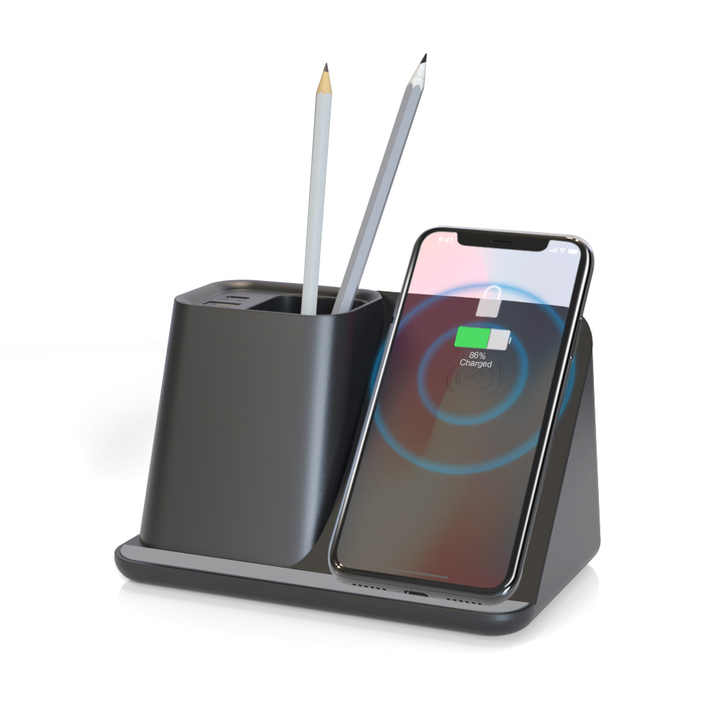 Desk Organizer Phone Stand with Wireless Charging Pen Holder