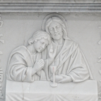 Mesa de Altar y Púlpito de Mármol Blanco Religioso Católico Tallado a Mano con Jesucristo